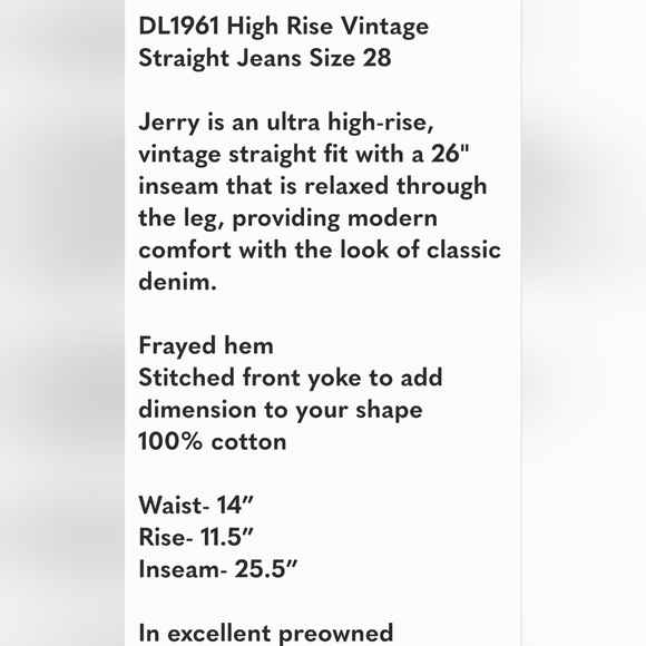 DL1961 Jerry High Rise Vintage Straight Jean Light Wash Raw Hem Size 28 - Picture 11 of 11